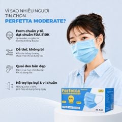 Khẩu Trang Y Tế Perfetta Moderate 3 Lớp, Dễ Thở, Mềm Mại, Êm Tai (50 Cái/Hộp)