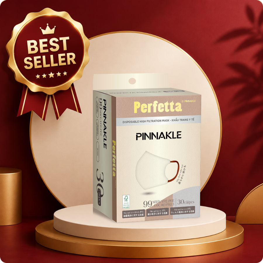 Khẩu trang cao cấp 3D Perfetta Pinnakle mềm mại, quai đeo thun bông êm tai, ôm vừa vặn (30 cái/hộp)