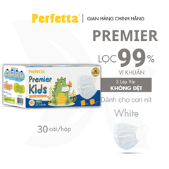 Khẩu Trang Y Tế Trẻ Em Perfetta Premier Kids 3 Lớp, Mềm Mại, Dễ Thở, Êm Tai, Kháng Khuẩn (30 Cái/Hộp)