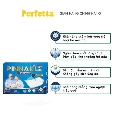 Tấm Đệm Lót Underpad Pinnakle Moderate Size 90x60 cm, Siêu Thấm Hút, Chống Trào Ngược, Khử Mùi Tối Ưu (7 miếng/hộp)