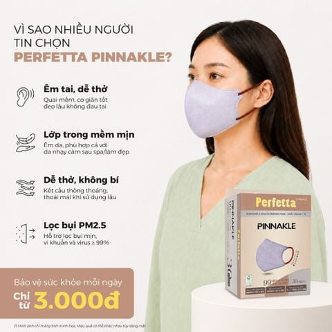 [Mua 3 Tặng 1] Combo 3 Hộp Khẩu trang cao cấp 3D Perfetta Pinnakle mềm mại, quai đeo thun bông êm tai, ôm vừa vặn (30 cái/hộp)