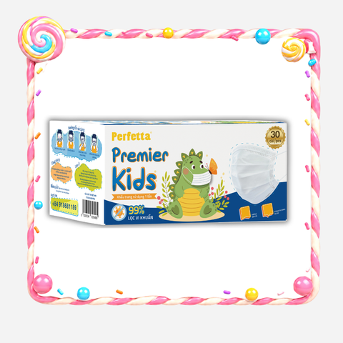 Khẩu Trang Y Tế Trẻ Em Perfetta Premier Kids 3 Lớp, Mềm Mại, Dễ Thở, Êm Tai, Kháng Khuẩn (30 Cái/Hộp)
