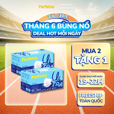 [Mua 2 Tặng 1] Combo 2 Khẩu Trang Y Tế Cao Cấp Perfetta Ultra 4 Lớp, Ngăn Ngừa Bụi Mịn PM 2.5, Chống Trượt Nước, Êm Tai (50 Cái/Hộp)