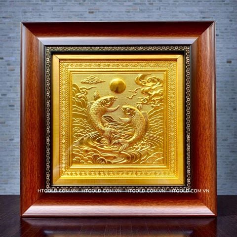 TRANH ĐỒNG SONG NGƯ VỌNG NGUYỆT DÁT VÀNG (40cm*40cm)