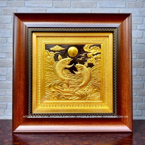 TRANH ĐỒNG SONG NGƯ VỌNG NGUYỆT DÁT VÀNG (40cm*40cm)