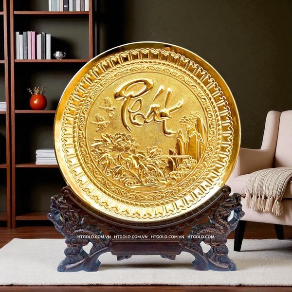 TRANH ĐĨA ĐỒNG CHỮ PHÁT MẠ VÀNG 24K (Đk 25cm/ Cao 30cm)