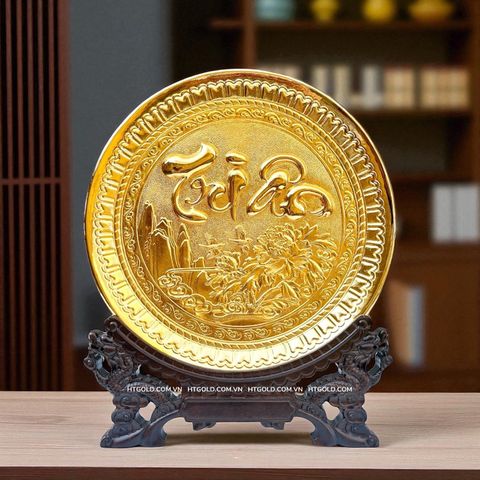 TRANH ĐĨA ĐỒNG CHỮ TRI ÂN MẠ VÀNG 24K (Đk 25cm / Cao 30cm)
