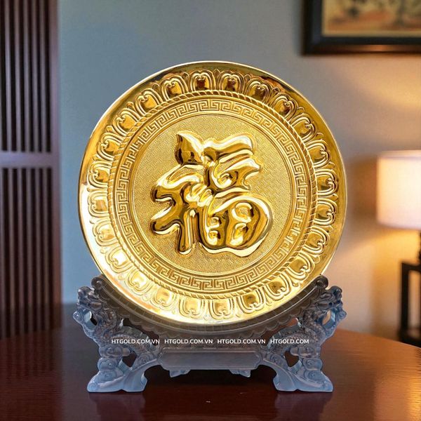 TRANH ĐĨA ĐỒNG CHỮ PHÚC MẠ VÀNG 24K (Đk 25cm/ Cao 30cm)