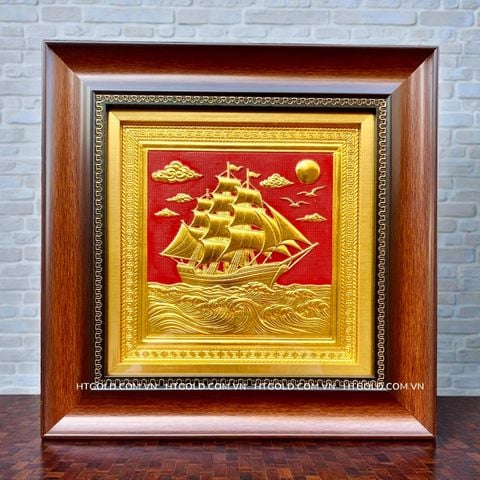 TRANH ĐỒNG THUẬN BUỒM XUÔI GIÓ DÁT VÀNG (28cm*28cm)