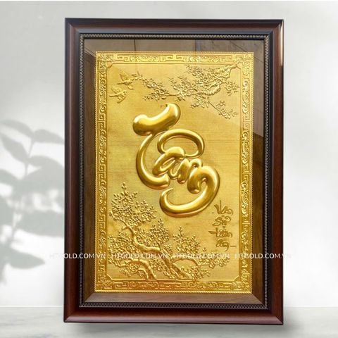 TRANH ĐỒNG CHỮ TÂM THƯ PHÁP, DÁT VÀNG (70cm*50cm)
