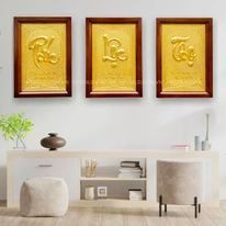 BỘ TRANH ĐỒNG CHỮ PHÚC LỘC THỌ DÁT VÀNG (68cm*48cm)