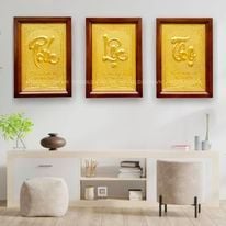 BỘ TRANH ĐỒNG CHỮ PHÚC LỘC THỌ DÁT VÀNG (68cm*48cm)
