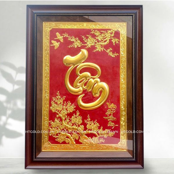 TRANH ĐỒNG CHỮ TÂM THƯ PHÁP, DÁT VÀNG (70cm*50cm)