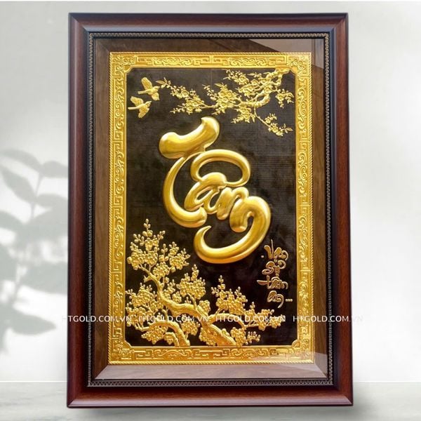 TRANH ĐỒNG CHỮ TÂM THƯ PHÁP, DÁT VÀNG (70cm*50cm)