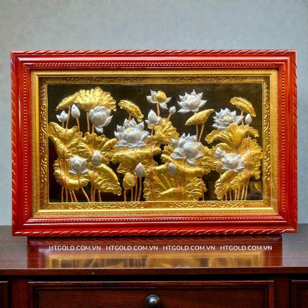 TRANH ĐỒNG HOA SEN DÁT VÀNG BẠC (72cm*112cm)