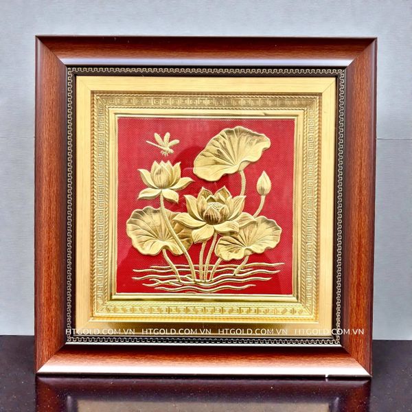 TRANH HOA SEN BẰNG ĐỒNG, DÁT VÀNG (40cm*40cm)