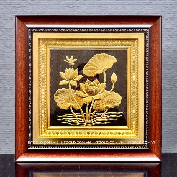 TRANH HOA SEN BẰNG ĐỒNG, DÁT VÀNG (40cm*40cm)