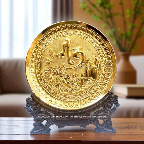 TRANH ĐĨA ĐỒNG CHỮ AN MẠ VÀNG 24k (Đk 25cm / Cao 30cm)