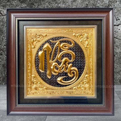 TRANH CHỮ NHẪN BẰNG ĐỒNG DÁT VÀNG (42cm * 42cm)