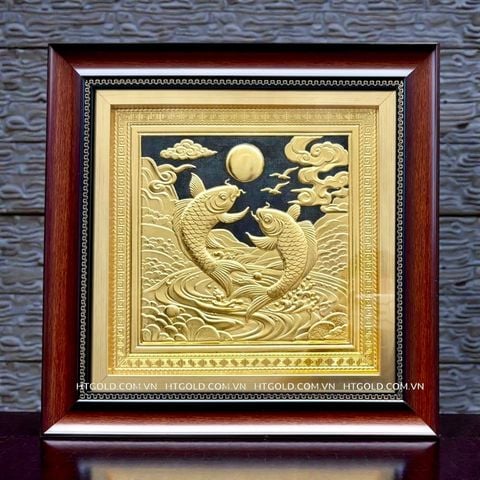 TRANH ĐỒNG SONG NGƯ VỌNG NGUYỆT (28cm*28cm)