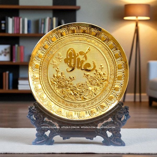 TRANH ĐĨA ĐỒNG CHỮ ĐỨC MẠ VÀNG 24K (Đk 25cm / Cao 30cm)