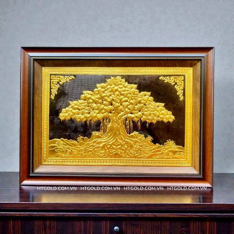 TRANH CÂY BỒ ĐỀ BẰNG ĐỒNG DÁT VÀNG (50cm*70cm)