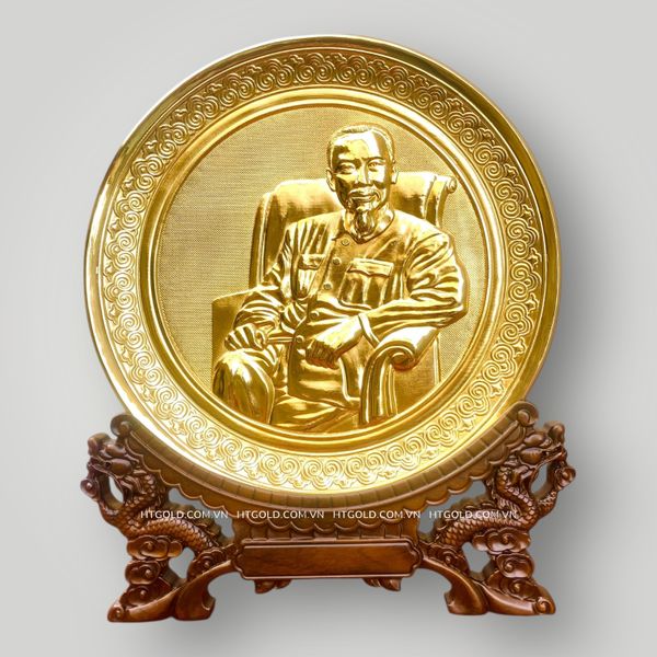 TRANH ĐĨA ĐỒNG MẠ VÀNG 24k - BÁC HỒ NGỒI GHẾ SHOFA (Đk 25cm)