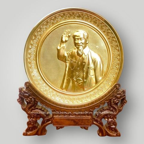 TRANH ĐĨA ĐỒNG MẠ VÀNG 24k - BÁC HỒ VẪY TAY CHÀO (Đk 25cm)