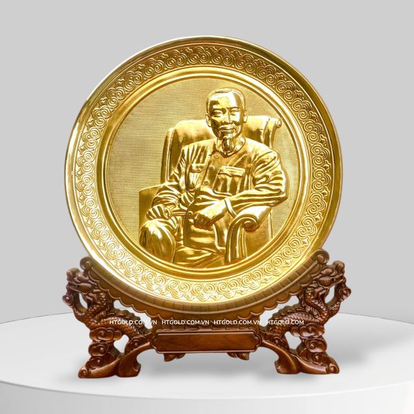 TRANH ĐĨA ĐỒNG MẠ VÀNG 24k - BÁC HỒ NGỒI GHẾ SHOFA (Đk19cm)