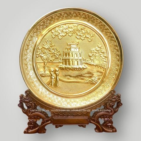 TRANH ĐĨA ĐỒNG THÁP RÙA HỒ GƯƠM MẠ VÀNG (Đk 25cm)