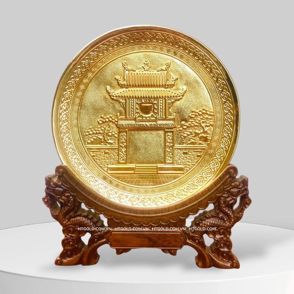 TRANH ĐĨA ĐỒNG KHUÊ VĂN CÁC MẠ VÀNG 24k (Đk 19cm)