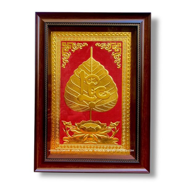 TRANH ĐỒNG LÁ BỒ ĐỀ CHỮ LỘC DÁT VÀNG (40cm*55cm)
