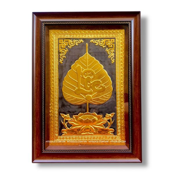 TRANH ĐỒNG LÁ BỒ ĐỀ CHỮ LỘC DÁT VÀNG (40cm*55cm)