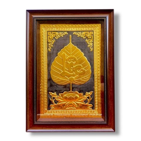 TRANH ĐỒNG LÁ BỒ ĐỀ CHỮ LỘC DÁT VÀNG (40cm*55cm)