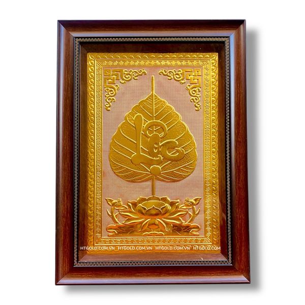 TRANH ĐỒNG LÁ BỒ ĐỀ CHỮ LỘC DÁT VÀNG (40cm*55cm)