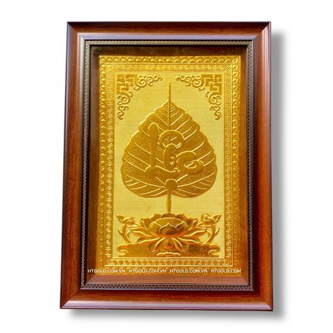 TRANH ĐỒNG LÁ BỒ ĐỀ CHỮ LỘC DÁT VÀNG (40cm*55cm)