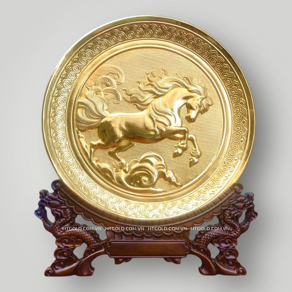 TRANH ĐĨA ĐỒNG MÃ ĐÁO THÀNH CÔNG MẠ VÀNG 24k (Đk 25cm)