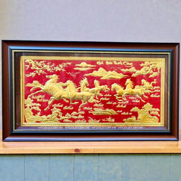 TRANH ĐỒNG MÃ ĐÁO THÀNH CÔNG DÁT VÀNG (40cm*70cm)