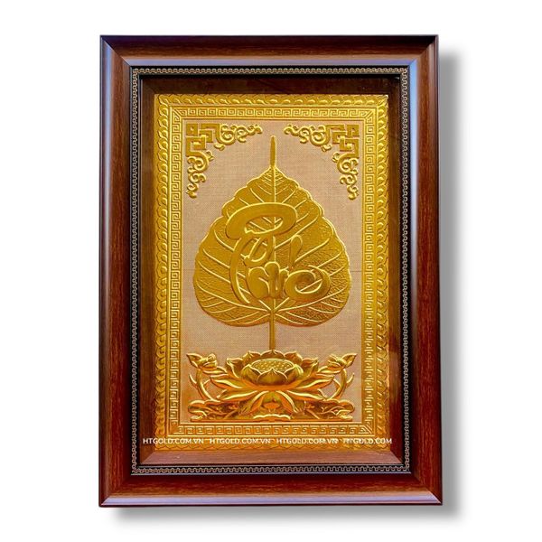 TRANH ĐỒNG LÁ BỒ ĐỀ CHỮ PHÚC DÁT VÀNG (40cm*55cm)
