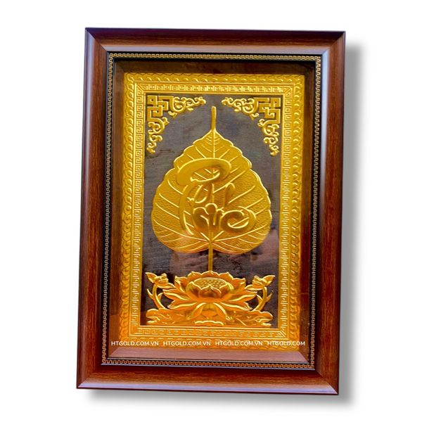 TRANH ĐỒNG LÁ BỒ ĐỀ CHỮ PHÚC DÁT VÀNG (40cm*55cm)