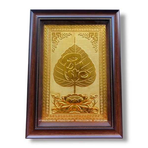 TRANH ĐỒNG LÁ BỒ ĐỀ CHỮ PHÚC DÁT VÀNG (40cm*55cm)