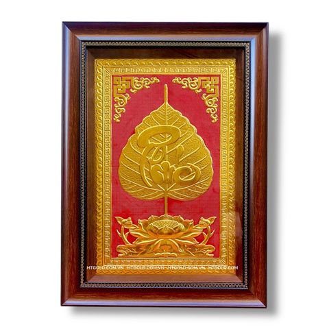 TRANH ĐỒNG LÁ BỒ ĐỀ CHỮ PHÚC DÁT VÀNG (40cm*55cm)