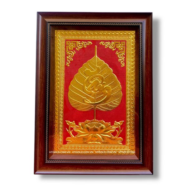 TRANH ĐỒNG LÁ BỒ ĐỀ CHỮ TÂM DÁT VÀNG (40cm*55cm)