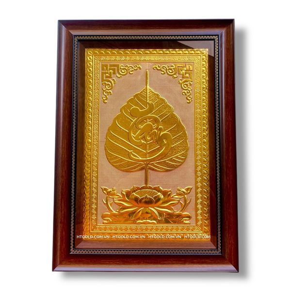 TRANH ĐỒNG LÁ BỒ ĐỀ CHỮ TÂM DÁT VÀNG (40cm*55cm)
