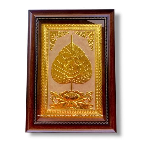TRANH ĐỒNG LÁ BỒ ĐỀ CHỮ TÂM DÁT VÀNG (40cm*55cm)