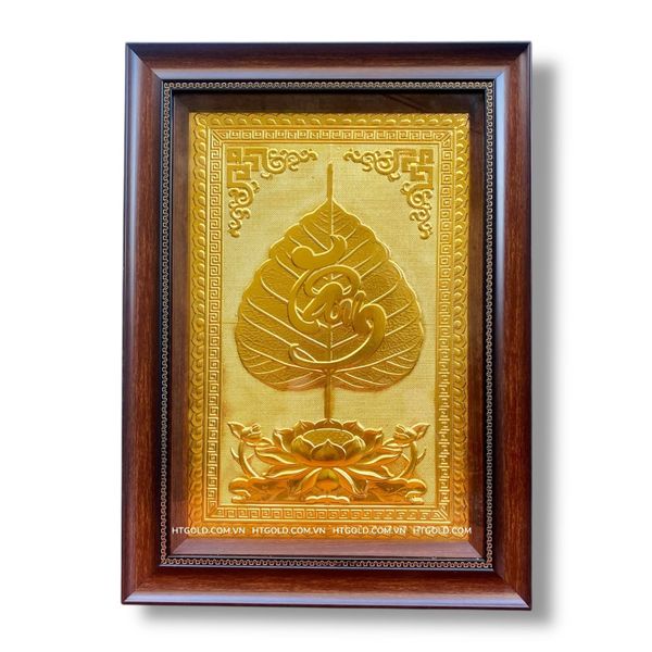 TRANH ĐỒNG LÁ BỒ ĐỀ CHỮ TÂM DÁT VÀNG (40cm*55cm)