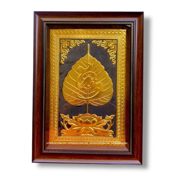 TRANH ĐỒNG LÁ BỒ ĐỀ CHỮ TÂM DÁT VÀNG (40cm*55cm)