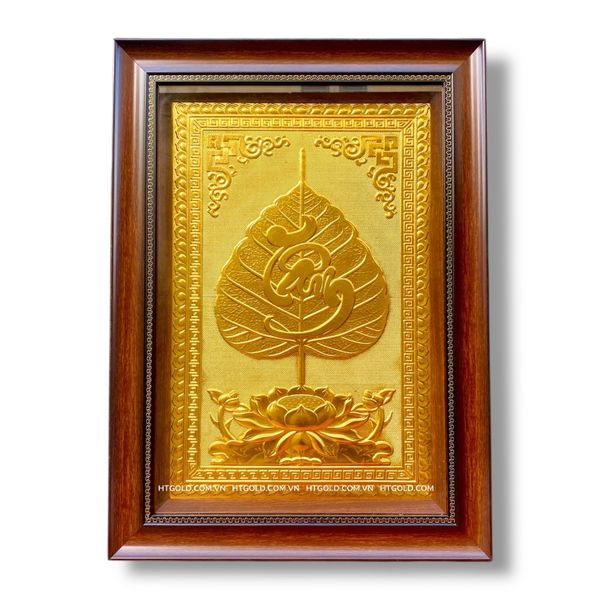TRANH ĐỒNG LÁ BỒ ĐỀ CHỮ TÂM DÁT VÀNG (40cm*55cm)