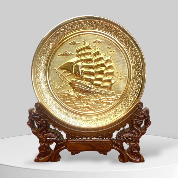 TRANH ĐĨA ĐỒNG THUẬN BUỒM XUÔI GIÓ MẠ VÀNG 24k (Đk 19cm)
