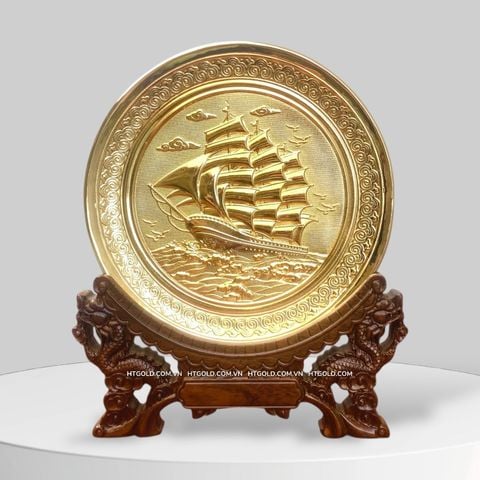 TRANH ĐĨA ĐỒNG THUẬN BUỒM XUÔI GIÓ MẠ VÀNG 24k (Đk 19cm)